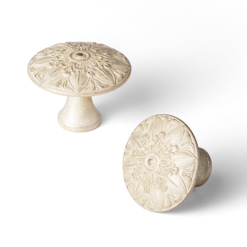6 Pack Cream Gold Cabinet Knobs, Vintage Mandala Drawer Pull - color: Cream Gold