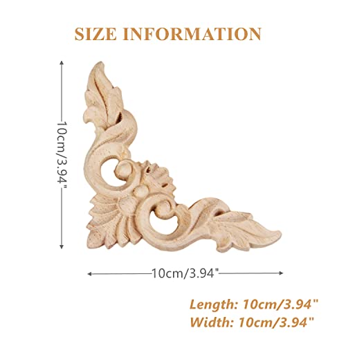 4Pcs Wood Carved Appliques Onlays Unpainted Little Wooden Corners Decals - size: 10 x 10 cm