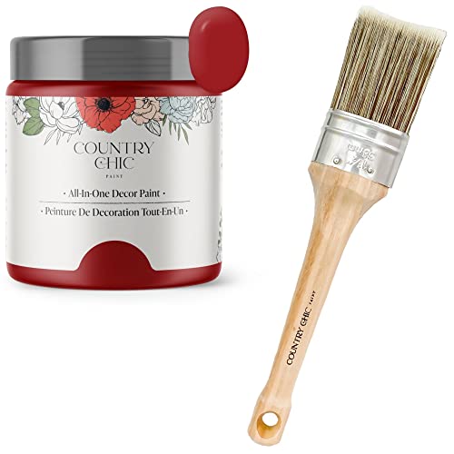 Chalk Style Paint + Paint Brush Bundle - for Furniture, Home Decor, Crafts (Color: Poppy [4 oz] - Red)