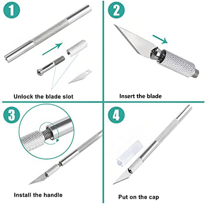 16Pcs Gyro Cut Hobby Knife Utility Carving Tools Kit Paper Cutter Pen Hobby Knife Set for Cutting Vinyl, Paper and Diamond Paintings - color: 4pcs