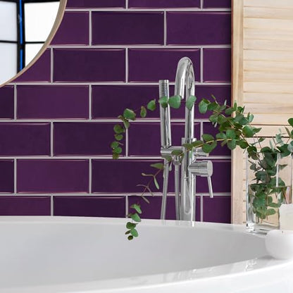 VICCI 16Pcs Backsplash Tiles Peel and Stick for Kitchen Bathroom Thickened by Foam Interlayer, Purple Tile Sticker Waterproof Wall Decals 8x4 inch - color: Sjm-317, size: 8x4IN*16PCS