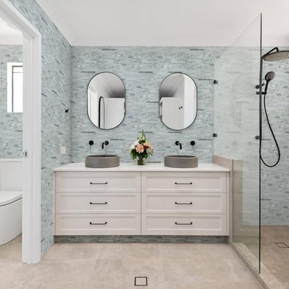 Midcard 10 Sheets Peel and Stick Backsplash PVC Wall Tile,for Kitchen Backsplash - color: Rectangular White Marble with Metallic Silver