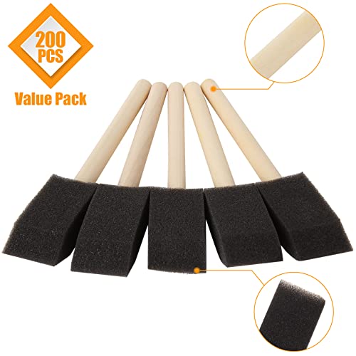 200 Pack 1 inch Foam Brush Bulk Foam Paint Brush Sponge Paint Brush with Wood Handle for Acrylics, Stains, Varnishes, Crafts - color: 200 Pack-1 Inch
