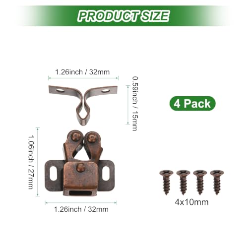 M METERXITY 4-Pack Double Roller Cabinet Latch, Red Bronze - color: Red Bronze