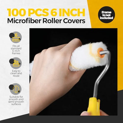 Leumoi 100 Pcs 6" x 1/2" Paint Roller High Density Microfiber Roller - size: 1/2" Nap