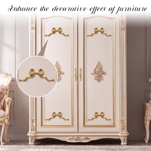 Roowest 2 Pcs Large Bow Appliques Onlays White PVC Appliques for Furniture Decorative 3D Roses Carved Onlay DIY Decorative for Cabinet Dresser Bed Door Wall Wardrobe Ceiling - style: Long Bow