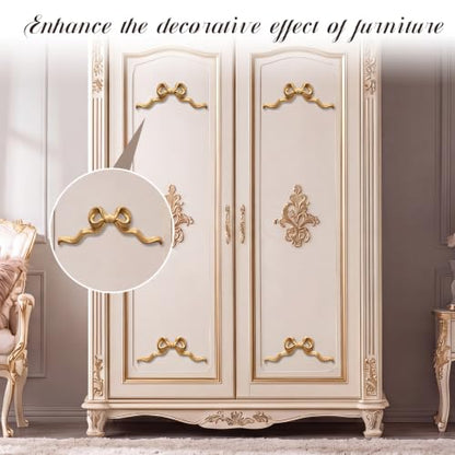 Roowest 2 Pcs Large Bow Appliques Onlays White PVC Appliques for Furniture Decorative 3D Roses Carved Onlay DIY Decorative for Cabinet Dresser Bed Door Wall Wardrobe Ceiling - style: Long Bow