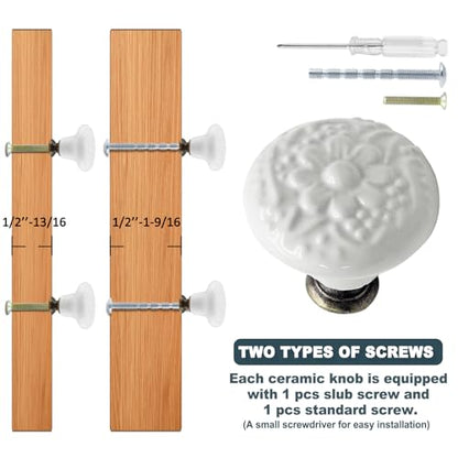 Biaungdo 12 Pcs White Ceramic Kitchen Cabinet Knobs - color: White