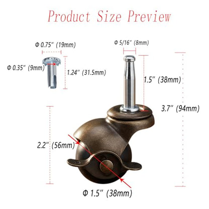 2" Ball Caster Wheels with Brake,5/16" x 1-1/2" Stem - style: Ball caster 2.0 inch with Brake