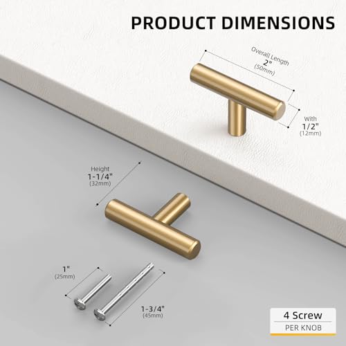 Goldenwarm 10 Pack Champagne Bronze Cabinet Knobs T Bar Knobs, 2Inch - color: Champagne Bronze