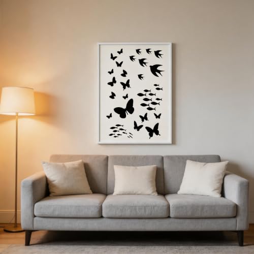 TIAMECH A4 Reusable Butterfly Swallow School of Fish Stencil for Painting - color: Butterfly Swallow School of Fish