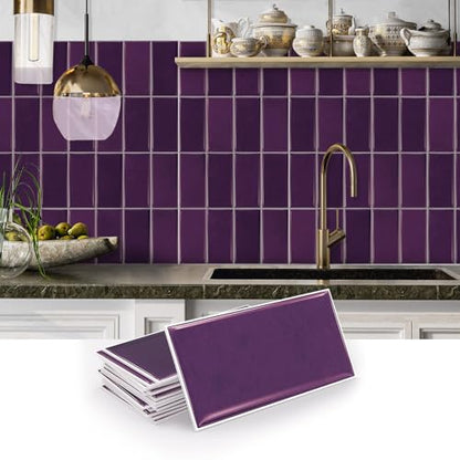 VICCI 16Pcs Backsplash Tiles Peel and Stick for Kitchen Bathroom Thickened by Foam Interlayer, Purple Tile Sticker Waterproof Wall Decals 8x4 inch - color: Sjm-317, size: 8x4IN*16PCS