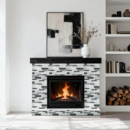 Vieshful Marble Peel and Stick Backsplash, 12 x 12 in, 10 Sheets - color: Black Grey Marble Mix, size: 10 Sheets