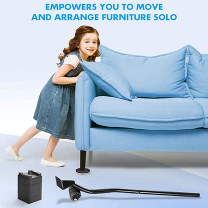Furniture Lifter Tool + 8-Pack of 3.5" Sliders, Save 80% Effort, Safely and Easily, The Lift and Glide Tool Set for Heavy Furniture and Appliances, Reusable Moving Pads, Floor Protectors for Carpet - size: 24 IN Lifter Tool & 8 Sliders