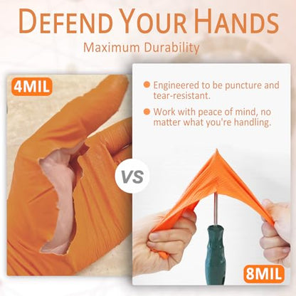 PROMEDIX P Heavy Duty Nitrile Gloves with Diamond Texture 8 Mil Latex Free Powder Free Industrial Disposable Glove - color: Orange, size: X-Large