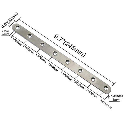 4 Pcs 9.7" Stainless Steel Flat Brackets, Mending Plates with 32PCS Screws