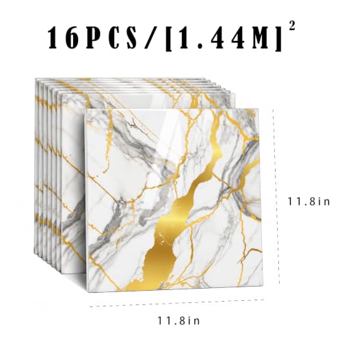 Peel and Stick Kitchen Backsplash Tiles 16PCS – Waterproof Self Adhesive Wall Stickers, Easy DIY Stick On, Heat Resistant Decorative Wall Covering (Calacatta Gold Foil) - color: Calacatta Gold Foil
