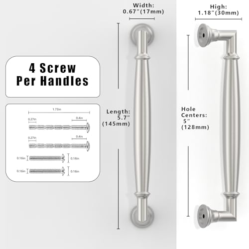 10 Pack Brushed Satin Nickel Cabinet Pulls 5 Inch(128mm) Kitchen Cabinet Handles Cabinet Hardware for Drawer Pulls - color: Brushed Satin Nickel, size: 5" Hole Center