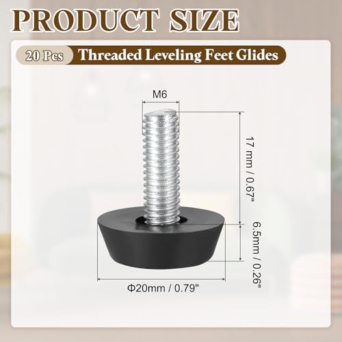 PATIKIL 20 Pcs M6 x 17mm Thread Adjustable Furniture Levelers, Furniture Feet Levelers Screw on Steel Screw in Threaded Leveling Feet Glides for Table Chair Cabinet Patio Legs - size: M6 x 17mm