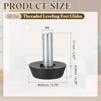 PATIKIL 20 Pcs M6 x 17mm Thread Adjustable Furniture Levelers, Furniture Feet Levelers Screw on Steel Screw in Threaded Leveling Feet Glides for Table Chair Cabinet Patio Legs - size: M6 x 17mm