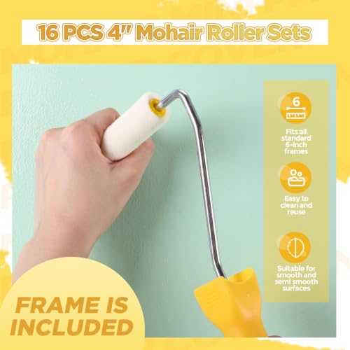 Leumoi 16 Pcs 4" Mini Mohair Paint Roller Covers Kit,White - color: White