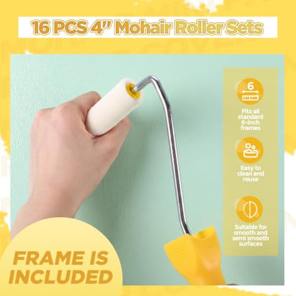 Leumoi 16 Pcs 4" Mini Mohair Paint Roller Covers Kit,White - color: White