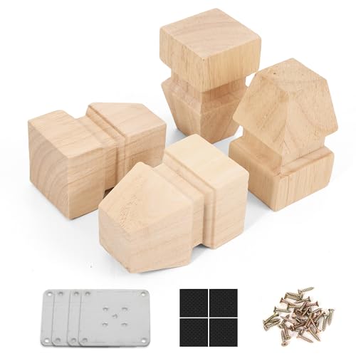 3.94in Solid Wood Furniture Legs, 4 Pack Unfinished Feet