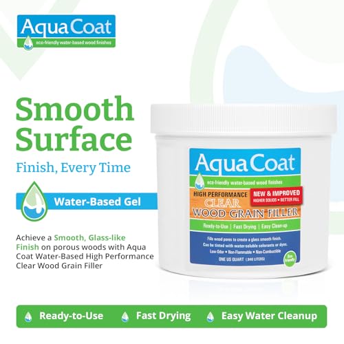 Aqua Coat New and Improved High Performance Eco-Friendly Water-Based Clear Wood Grain Filler Gel, Easily Sandable, Stainable, Paintable, Water Cleanup, Low Odor, Low VOC, Fast Drying, 32 oz - size: Quart