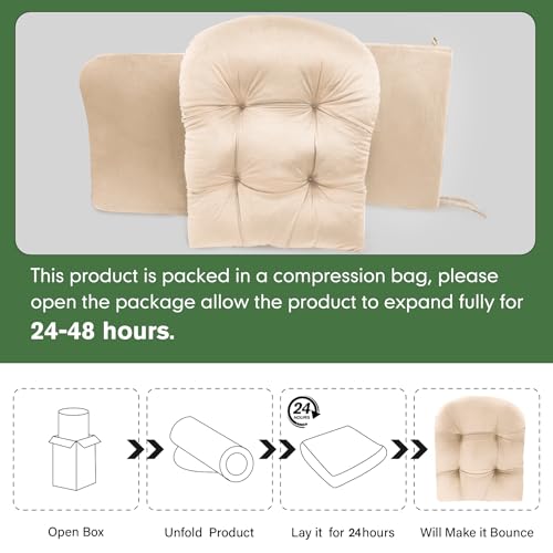 JZHLLA Glider Rocker Replacement Cushion Set with Storage Pockets Soft Flannel Fabric & High-Resilience Foam Non-Slip Back Rocking Chair Cushion for Living Room Rocking Chair(Beige) - color: Beige