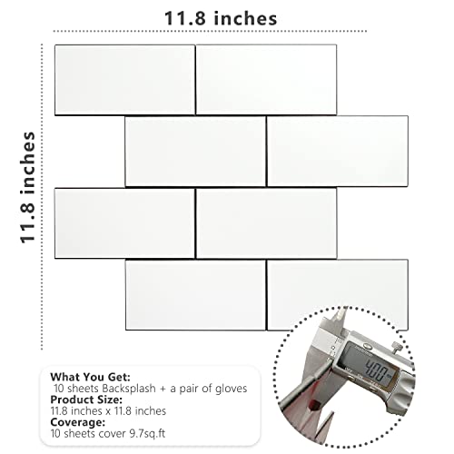 STICKGOO Peel and Stick Backsplash on Subway Tile, Glossy White - color: Polished White With Black Grout