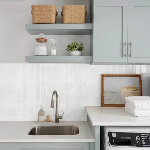 STICKGOO 10-Sheet Peel and Stick Backsplash Tile(Thicker Design) - color: Faux White Wall