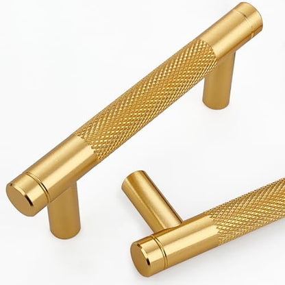 12 Pack 3 Inch 76 mm Gold Knurled Cabinet Handles Cabinet Pulls Aluminum Handles Knurled Drawer Pulls Oxidation Finish with Diamond Pattern 4" Length (3" Hole Center) - color: PGold, size: 3 Inch