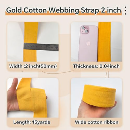 Gold 2''Cotton Herringbone Twill Tape 15Yd Binding Trim - color: Gold
