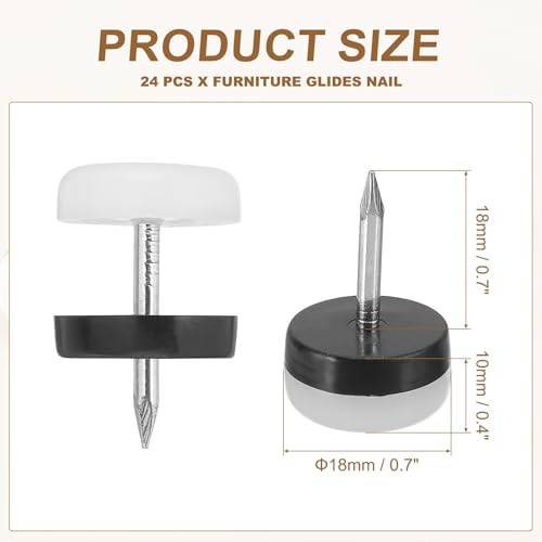 PATIKIL 0.7" Dia Chair Slides 24Pcs Nail on Furniture Glides White - color: White, size: 0.7"