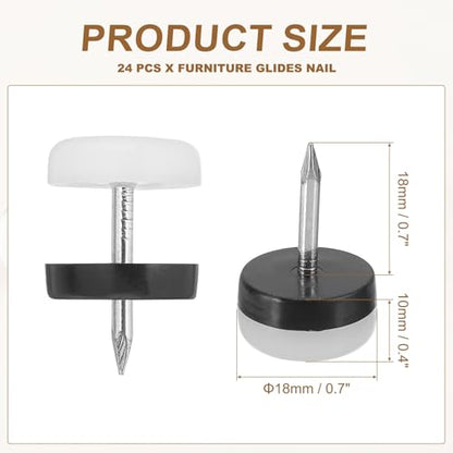 PATIKIL 0.7" Dia Chair Slides 24Pcs Nail on Furniture Glides White - color: White, size: 0.7"