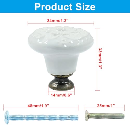 Piutouyar White Ceramic Cabinet Knobs, 34mm / 1.3 Inch, 10Pcs - color: White, size: 10 Pieces