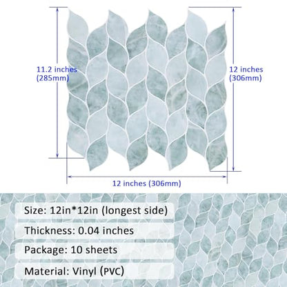 Tilingview 10 PCS Leaf Design Peel and Stick for Kitchen Backsplash, Premium Self-Adhesive Tiles Wall Stickers (Blue Green) - color: Blue Green, size: 12"x12"x0.04"