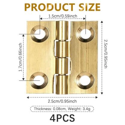 4 Pcs Mini Hinges, Folding Butt Hinges 1 Inch Retro Brass Butt Hinge