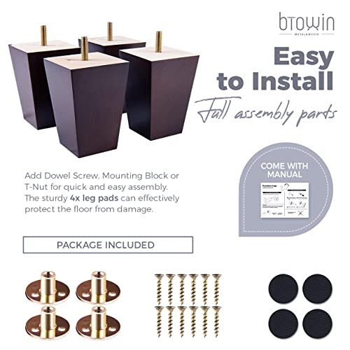 6 inch Solid Wood Pyramid Furniture Legs 4PCS Mid-Century Modern - color: Walnut, size: 6" (15cm)