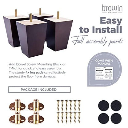 3 inch Solid Wood Pyramid Furniture Legs 4PCS Mid-Century Modern - color: Walnut, size: 3" (8cm)