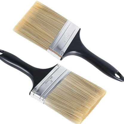 5 Pieces 4 Inch Paint Brushes,Flat Painting Brush Tool with Treated Plastic Handle for Home Furniture DIY Paint,Wood Cabinet,Fences,Deck and Wall Trim - size: 4 inch