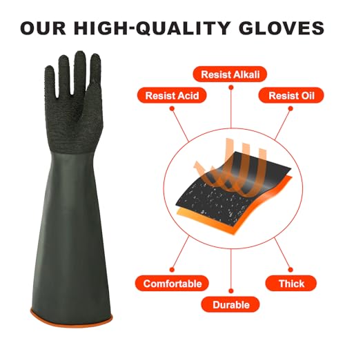 North Tower Heavy Duty Rubber Gloves, Industrial Gloves,Black （22in,1 pair） - size: 22”（1 pair）