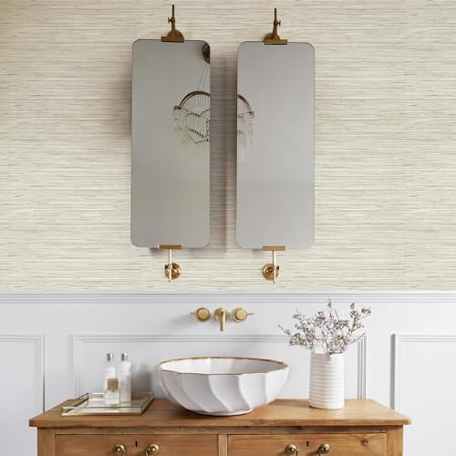 JiffDiff Grasscloth Wallpaper Peel and Stick Cream Grassweave Peel & Stick Wallpaper Textured Wallpaper Contact Paper 17.3"x118" - color: Beige, size: 17.3" x 118"