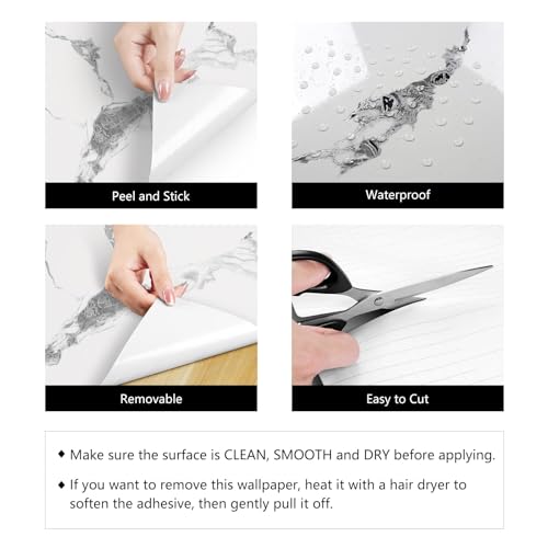 LaCheery Grey White Marble Contact Paper for Countertops Glossy White Marble Peel and Stick Countertop Contact Paper Waterproof Wallpaper for Bathroom Kitchen Counter Top Cabinets Vinyl Wrap 15.8"x79" - size: 15.8" x 79"