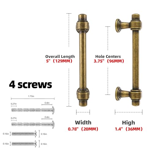 Antique Brass Kitchen Cabinet Pulls 3-3/4 Inch 10 Pack - color: Antique Brass, size: 3-3/4' Hole Center(96mm)