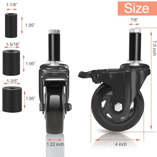 4" Expanding Stem Casters, Set of 4 - size: 4 Inch