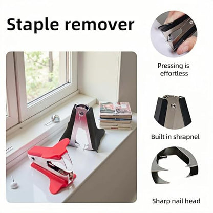 Staple Remover 2 Pack - Heavy Duty No Rip Design with Steel Teeth | Red & Black Set for Office, School, Bulletin Boards | Smooth Grip Puller
