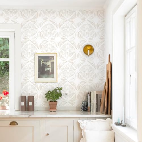 Boho Wallpaper Neutral Peel and Stick Wallpaper 78.7"x17.3" Geometric Wall Paper Beige and White Contact Paper Textured Removable Vinyl Waterproof for Bedroom Farmhouse Kitchen Bathroom - color: White and Beige, size: 17.3" x 78.7"