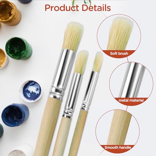Wooden Stencil Brushes Set, Natural Bristle,6Pcs, 3 Sizes