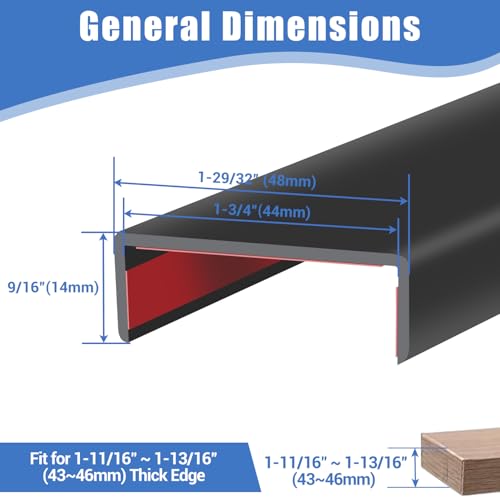 Rubber Edge Trim, 1-3/4 inches Self-Adhesive U Channel Edge Protector for Woods, Flexible U Shaped Peel and Stick Edge Banding, Edge Guard, Fit 1.75"(44mm), 10Ft, Black - size: Fit 1-3/4"- L10'